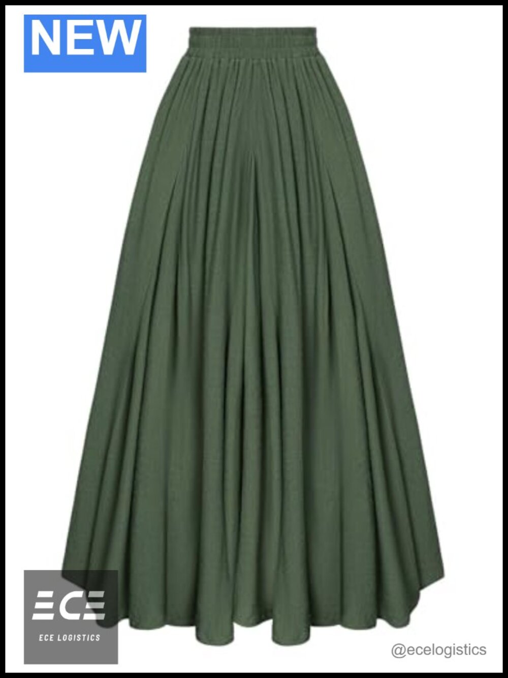 Women's Long Flowy Maxi Skirt Elastic Waist A-Line Ruffle Hem Pockets